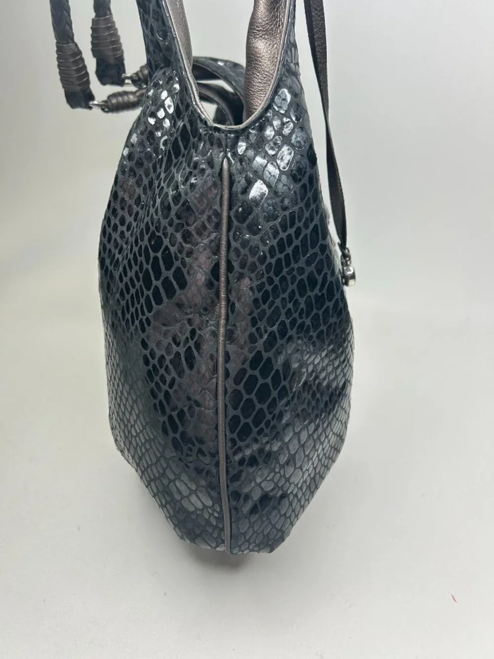 BRIGHTON Black Patent Snakeskin Embossed Leather Women's Hobo Shoulder Bag